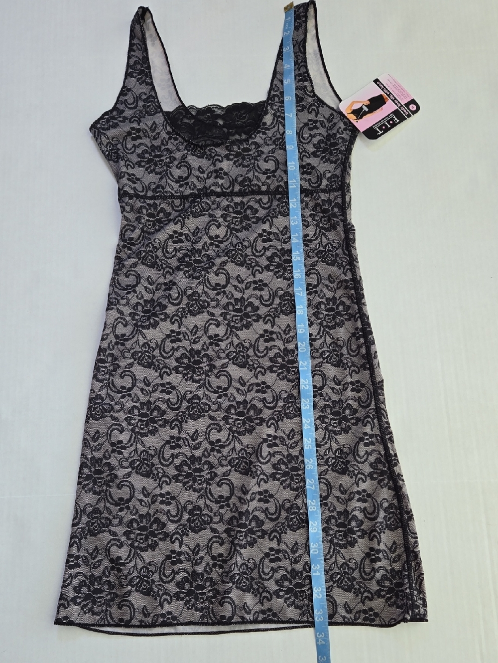 FIT Figure Improving Technology Lace Overlay Slip Dress Black Light Gray, NWT, M - Picture 8 of 8